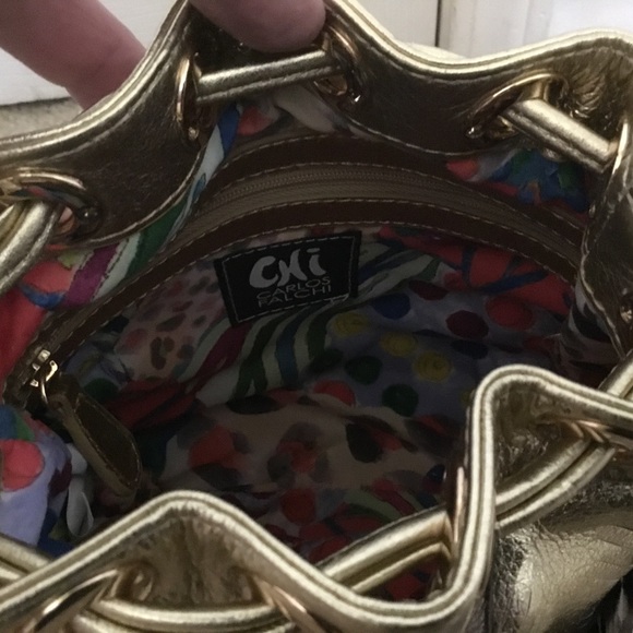 NWT RARE Chi By Carlos FALCHI Genuine Metallic  LEAVES  Bucket/ Crossbody Bag - Picture 8 of 12